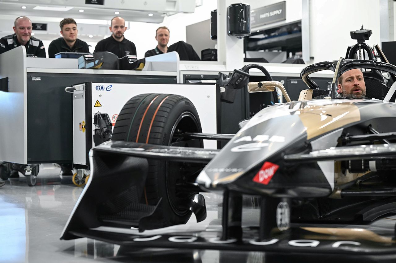 Prince William inside a race car on Thursday, April 23.Credit: Justin Tallis-WPA Pool/Getty