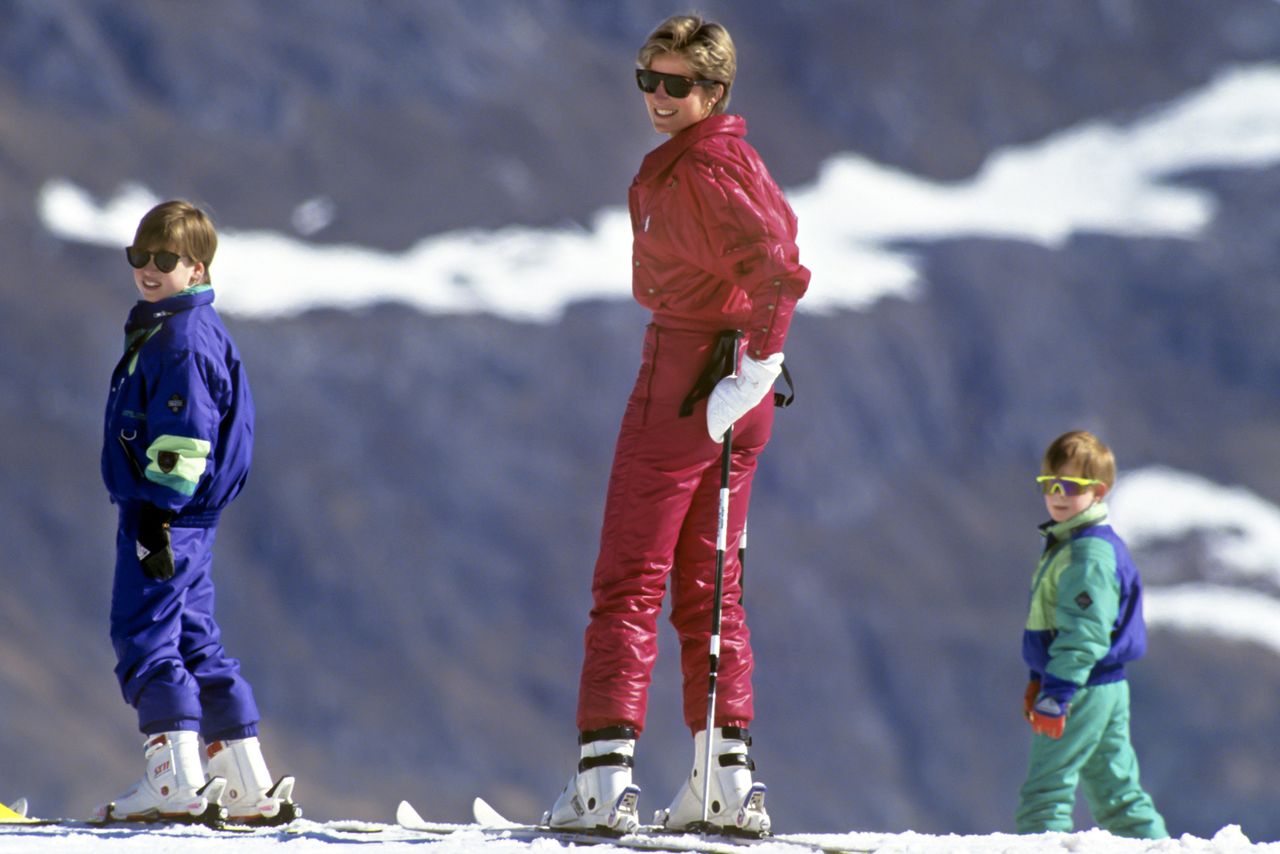 Diana Princess Of Wales, Prince William, And Prince Harry, Skiing In Lech, Austria. ( Princess Diana with sons Prince William and Prince Harry in Lech, AustriaCredit: Julian Parker/UK Press via Getty