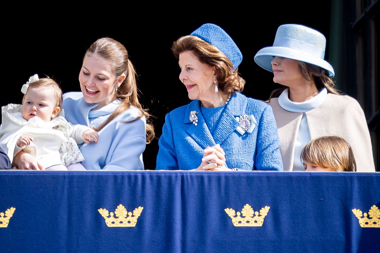 Princess Estelle holds Princess Ines as Queen Silvia and Princess Sofia look on during the 80th birthday celebrations for King Carl XVI Gustaf of Sweden on April 30, 2026 in StockholmCredit: Patrick van Katwijk/Getty