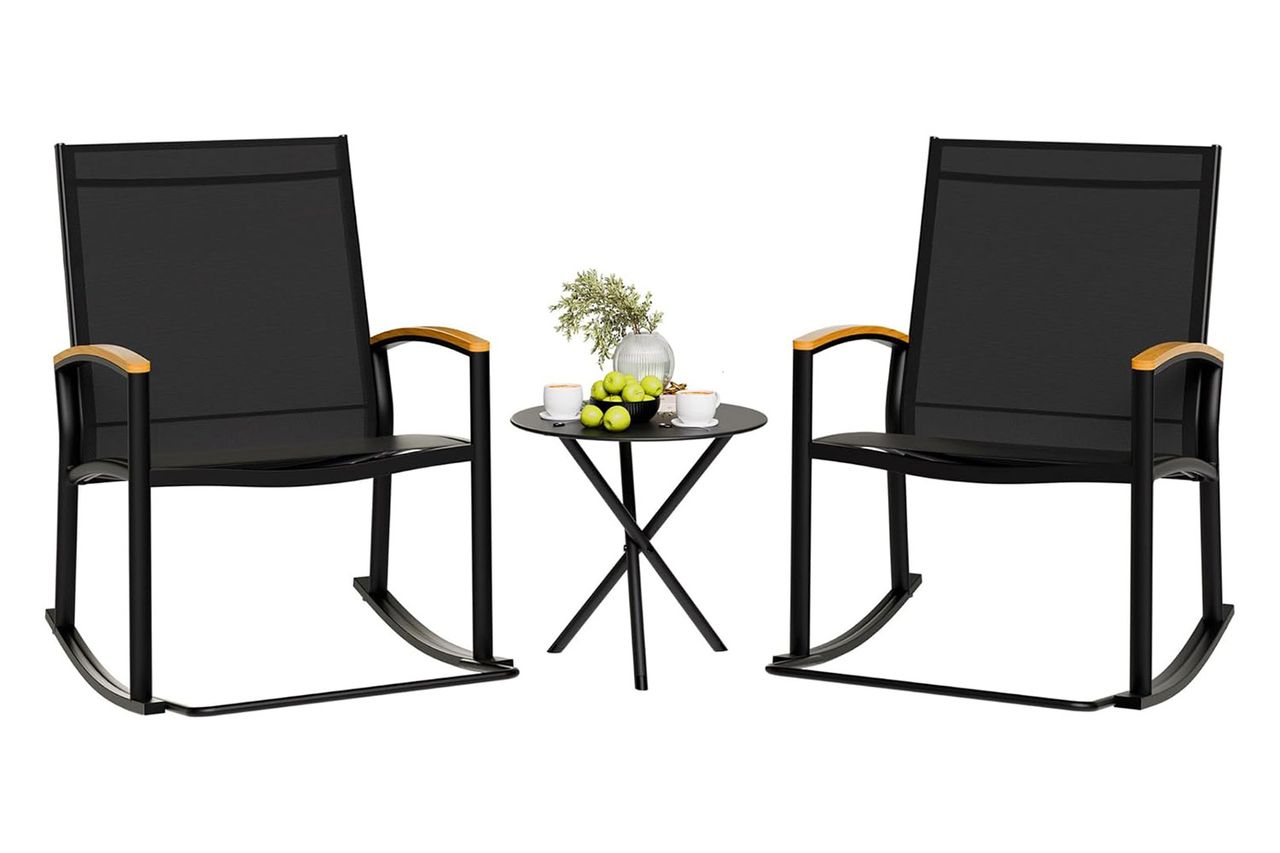 Shintenchi 3 Piece Outdoor Rocking Bistro Set Credit: Amazon
