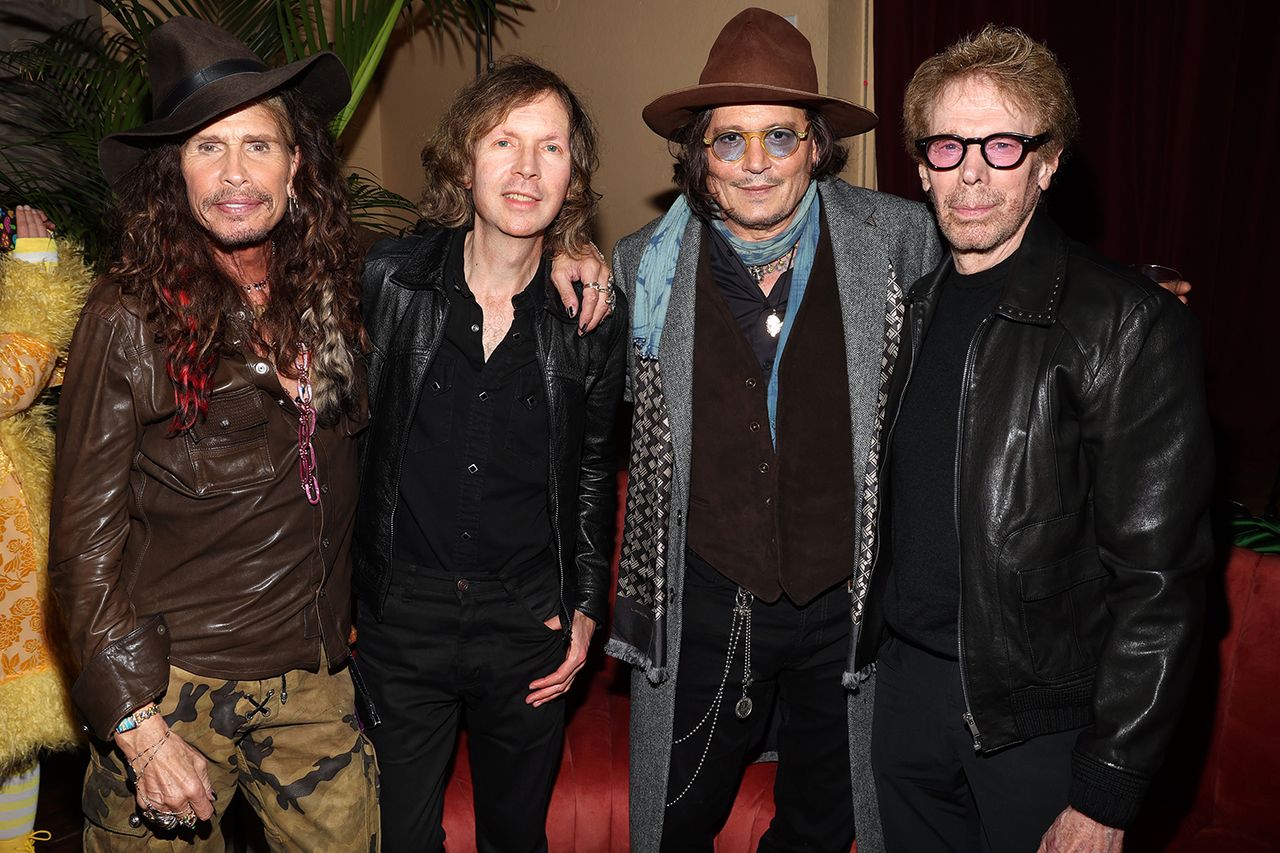 Steven Tyler, Beck, Johnny Depp, Co-Founder, Three Hearts Rum and Jerry Bruckheimer attend The Gathering of Three Hearts Steven Tyler, Beck, Johnny Depp and Jerry BruckheimerCredit: Jerritt Clark/Getty