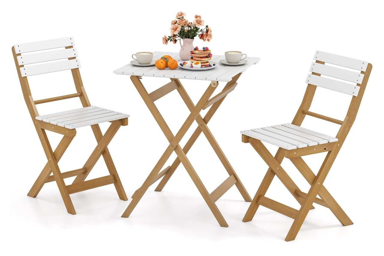 Tagnkula 3 Piece Folding Outdoor Patio Bistro Set, Space Credit: Amazon