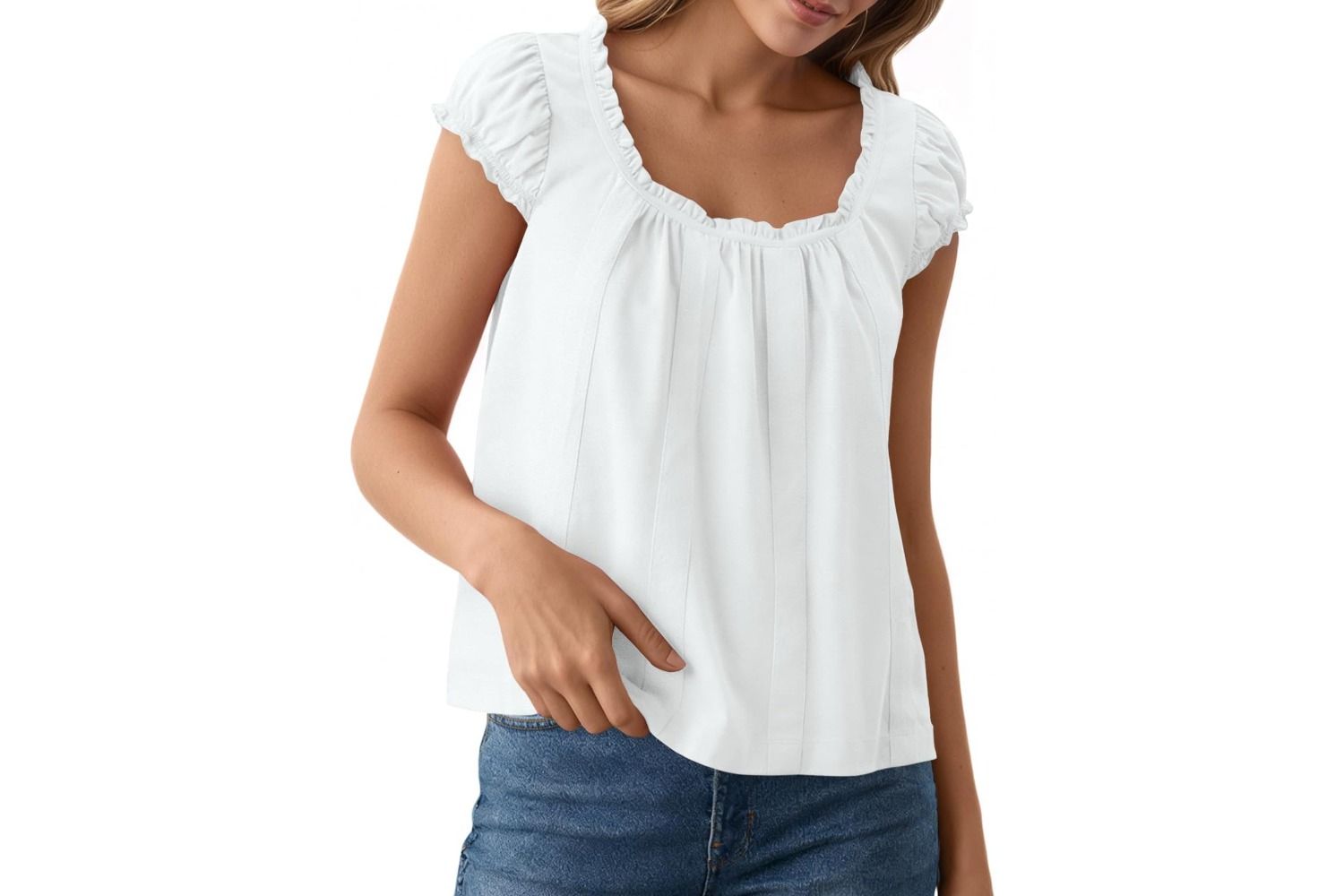 Tankaneo Babydoll Tops Cap Puff Sleeve Ruffle Tank Top