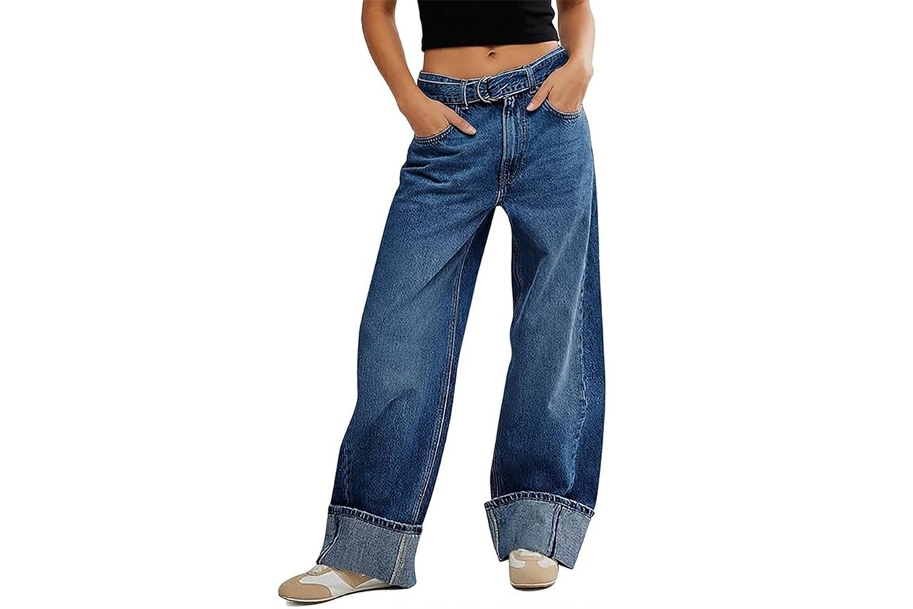 Tankaneo Womens Wide Leg Cuffed Jeans Credit: Amazon