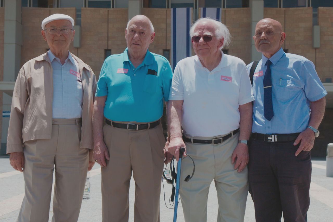 Surviving twins László Kiss, Peter Somogyi, Tom Simon and Ephraim Reichenberg.Credit: PBS