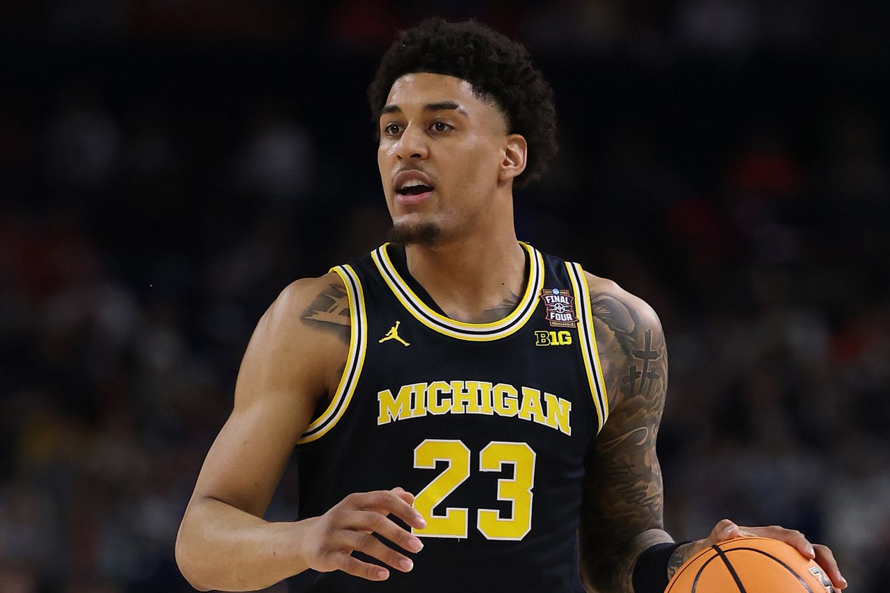 Yaxel Lendeborg of the Michigan Wolverines during the Final Four of the 2026 NCAA Men's Basketball Tournament on April 4, 2026, in Indianapolis.Credit: Michael Reaves/Getty