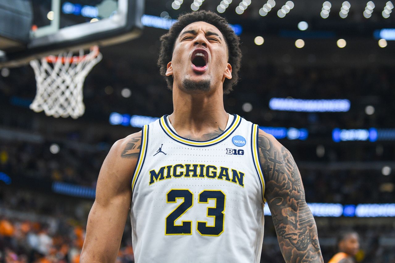 Yaxel Lendeborg of the Michigan Wolverines on March 29, 2026, in Chicago.Credit: Aaron J. Thornton/Getty