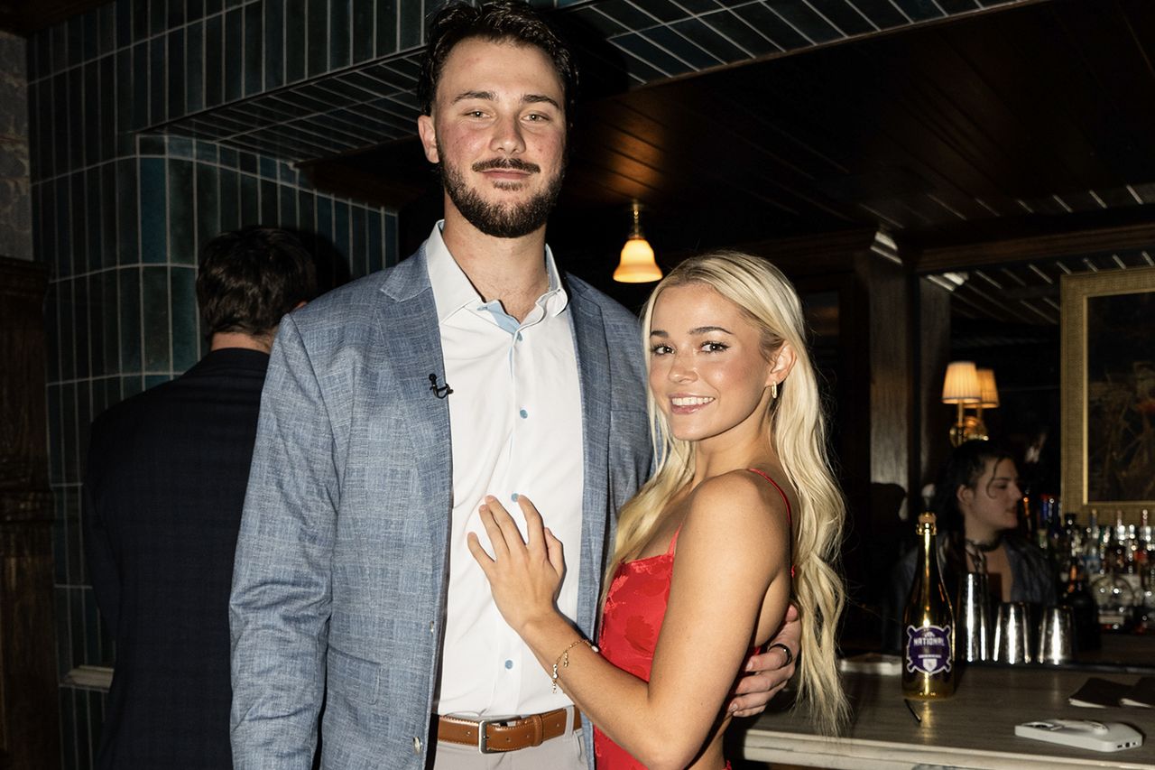 Paul Skenes and Livvy Dunne at the National League Jackie Robinson Rookie of the Year Award Announcement on Nov. 18, 2024.Credit: Lucas Casel/Getty