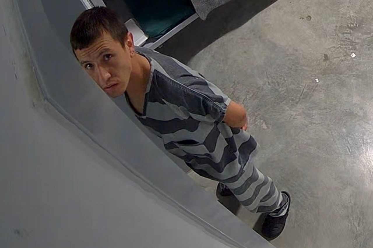 Brayan Rayo Garzon looks towards a surveillance camera in the Phelps County jail in Rolla, Mo., on April 7, 2025. In this image from video provided by the Missouri State Highway Patrol, Immigration and Customs Enforcement detainee Brayan Rayo Garzon looks towards a surveillance camera in the Phelps County jail in Rolla, Mo., on April 7, 2025, shortly before he died by suicide.Credit: Missouri State Highway Patrol via AP