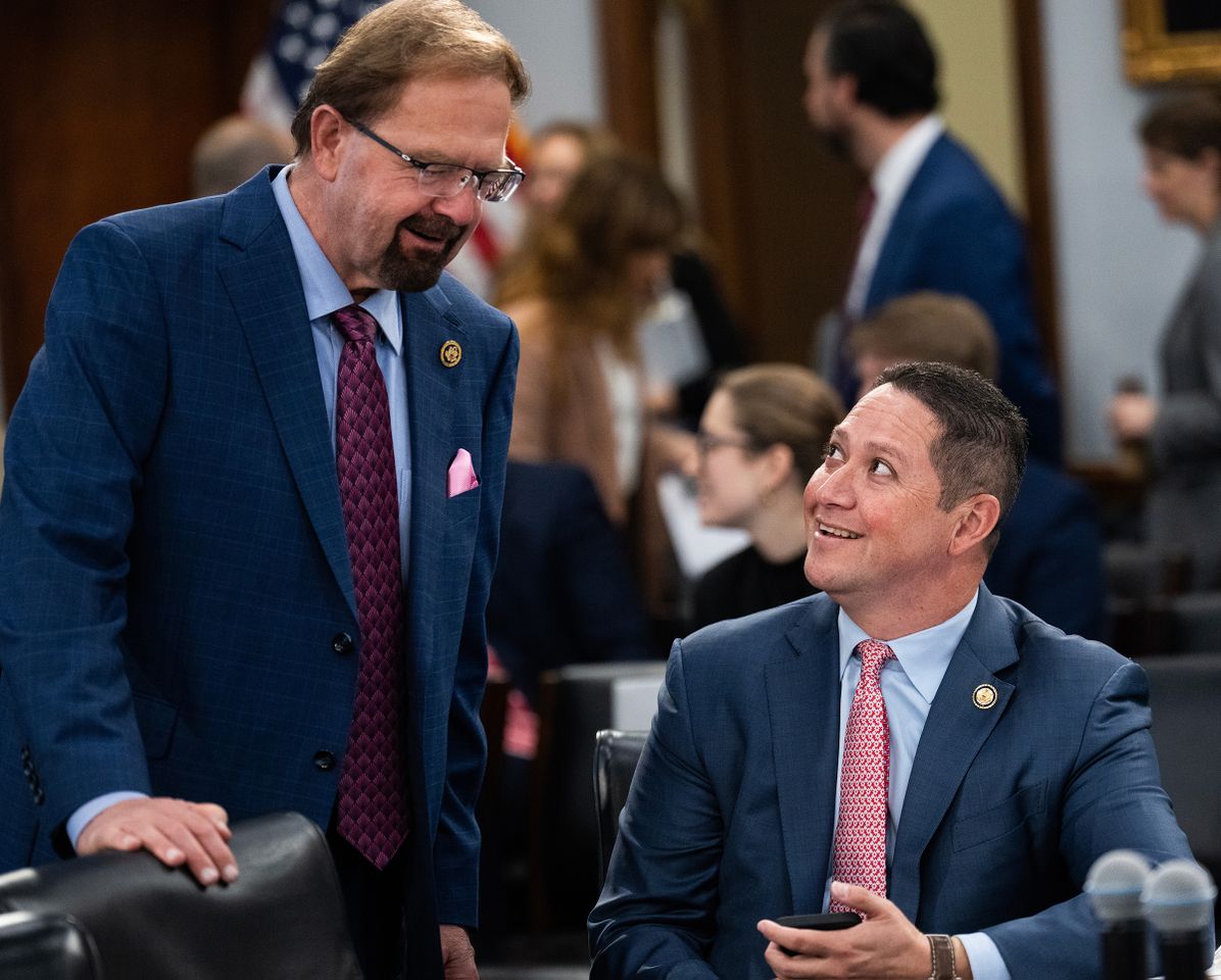 Reps. Chuck Edwards, R-N.C., (left) and Tony Gonzales, R-Texas, (right) on June 12, 2025.Credit: Tom Williams/CQ-Roll Call, Inc via Getty