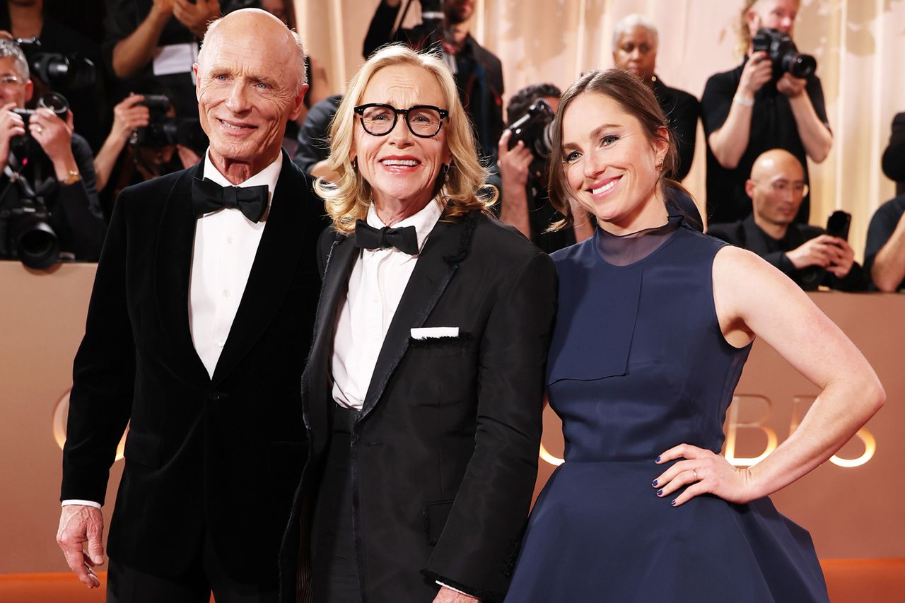 Ed Harris, Amy Madigan and Lily Dolores Harris attend the 83rd annual Golden Globe Awards at The Beverly Hilton on January 11, 2026 in Beverly Hills, CaliforniaCredit: Kevin Mazur/Getty