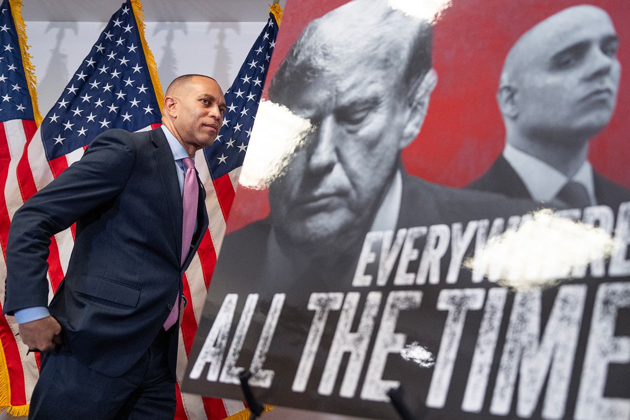 House Minority Leader Hakeem Jeffries, D-N.Y., at an April 22 news conference.Credit: Tom Williams/CQ-Roll Call, Inc via Getty