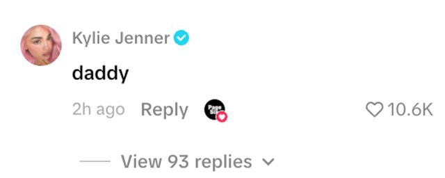 Jenner's comment on a TikTok video of Timothee ChalametCredit: PageSix/TikTok