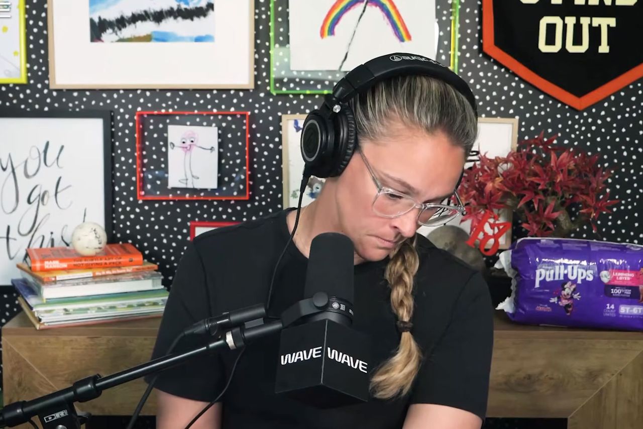 Kylie Kelce gets emotional talking about her kids on the 'Not Gonna Lie' podcast.Credit: Not Going to Lie Kylie Kelce/Youtube