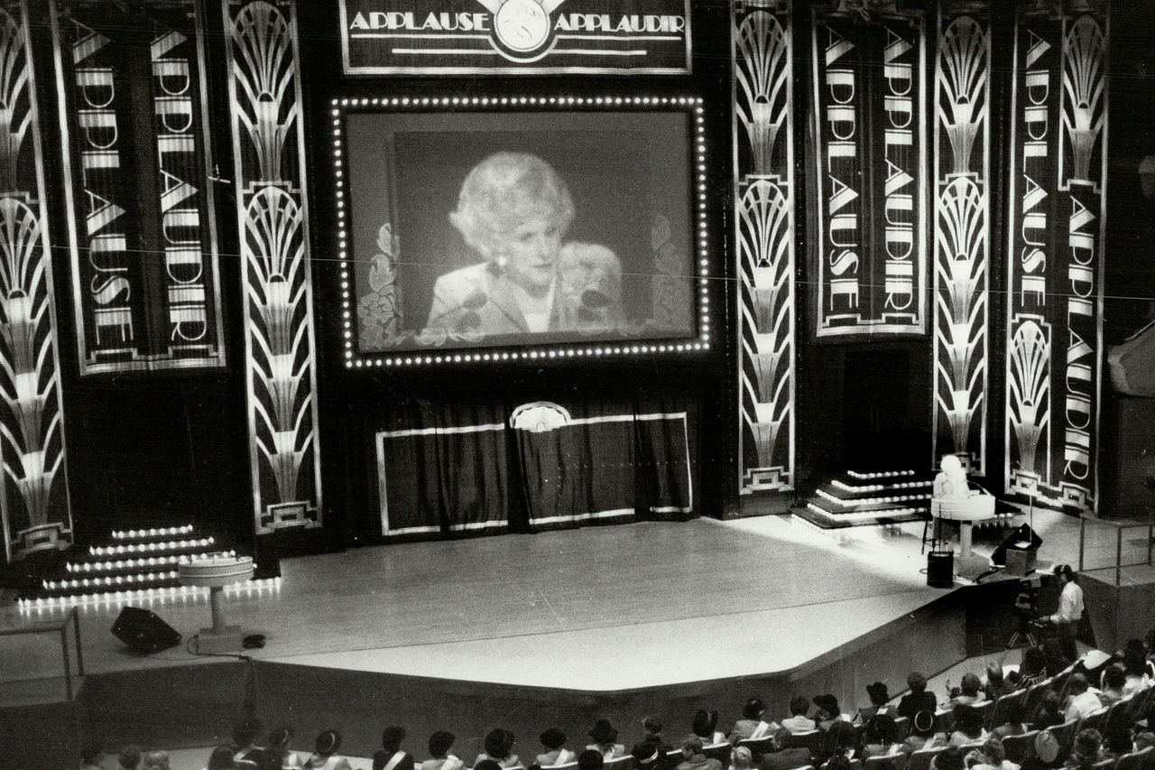Mary Kay Ash on screen during a late 1980s seminarCredit: Colin McConnell/Toronto Star via Getty
