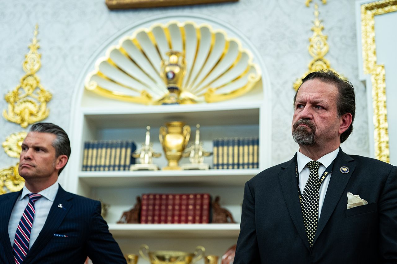 Defense Secretary Pete Hegseth and counterterrorism official Sebastian Gorka.Credit: Al Drago/Bloomberg via Getty