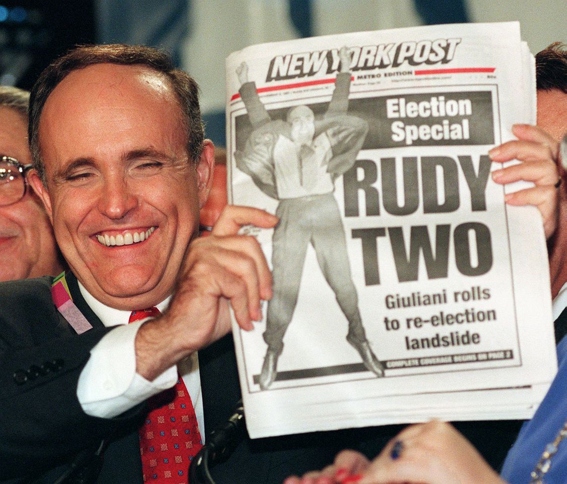 Rudolph W. Giuliani Rudy Giuliani wins re-election as mayor of New York City on Nov. 5, 1997Credit: STAN HONDA/AFP via Getty