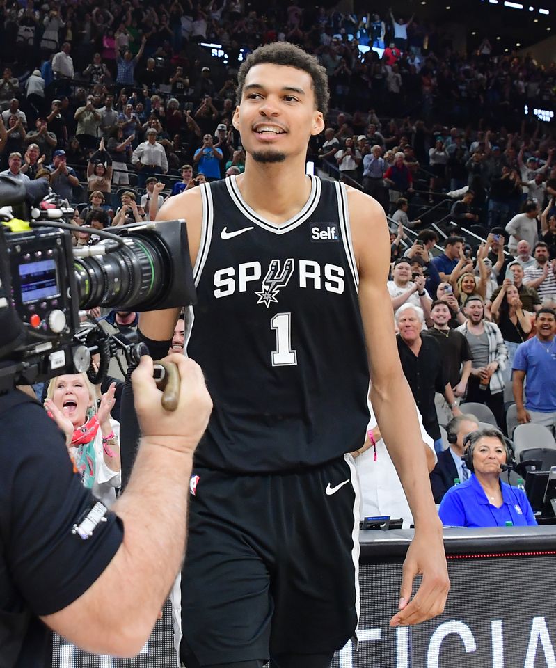 Victor Wembanyama #1 of the San Antonio Spurs looks on after the game on April 12, 2024 at the Frost Bank Center in San Antonio, Texas.Credit: Getty