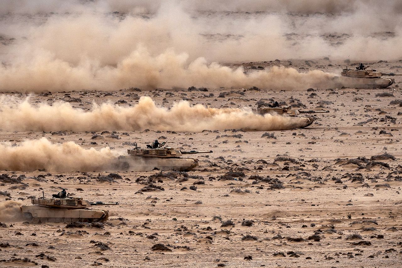 Tanks roll into formation during the African Lion exercise in southwestern Morocco in May 2024.Credit: FADEL SENNA/AFP via Getty