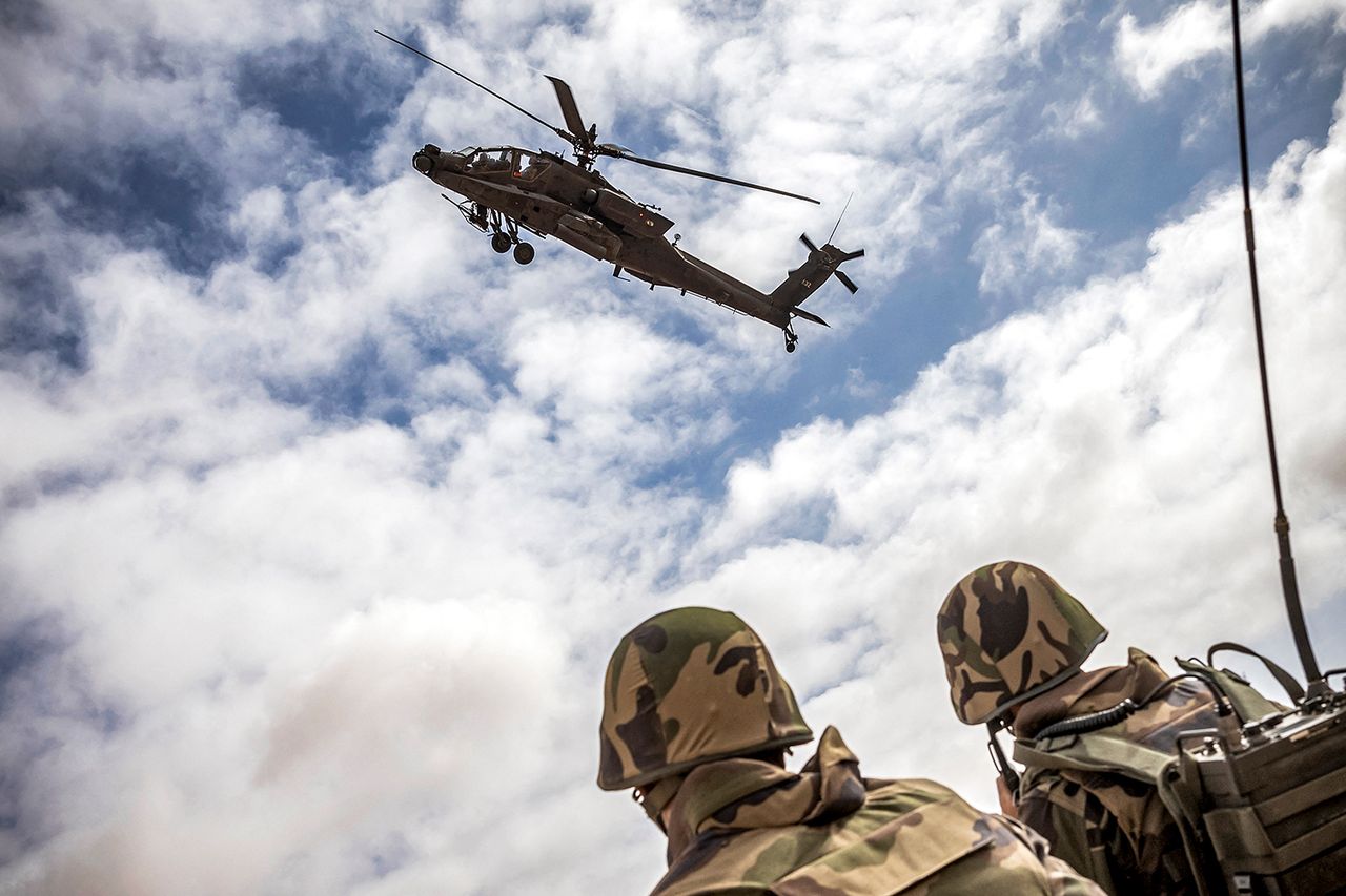 A U.S. Army helicopter flies overhead during the African Lion exercise in Morocco in 2022.Credit: FADEL SENNA/AFP via Getty