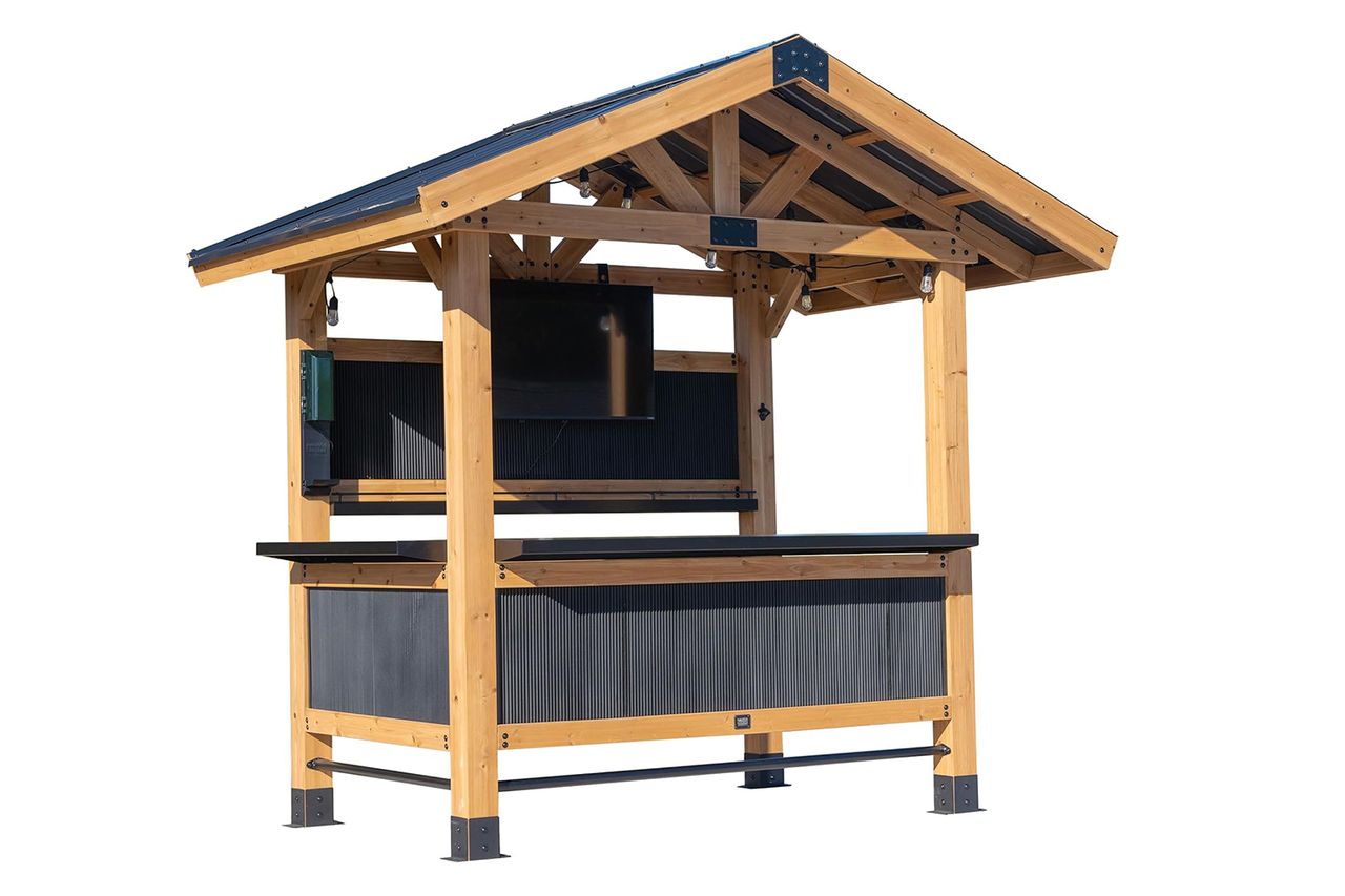 Backyard Discovery Palisade 9' x 6' Cedar Wood Outdoor Bar Set with Galvanized Steel Roof Credit: Amazon