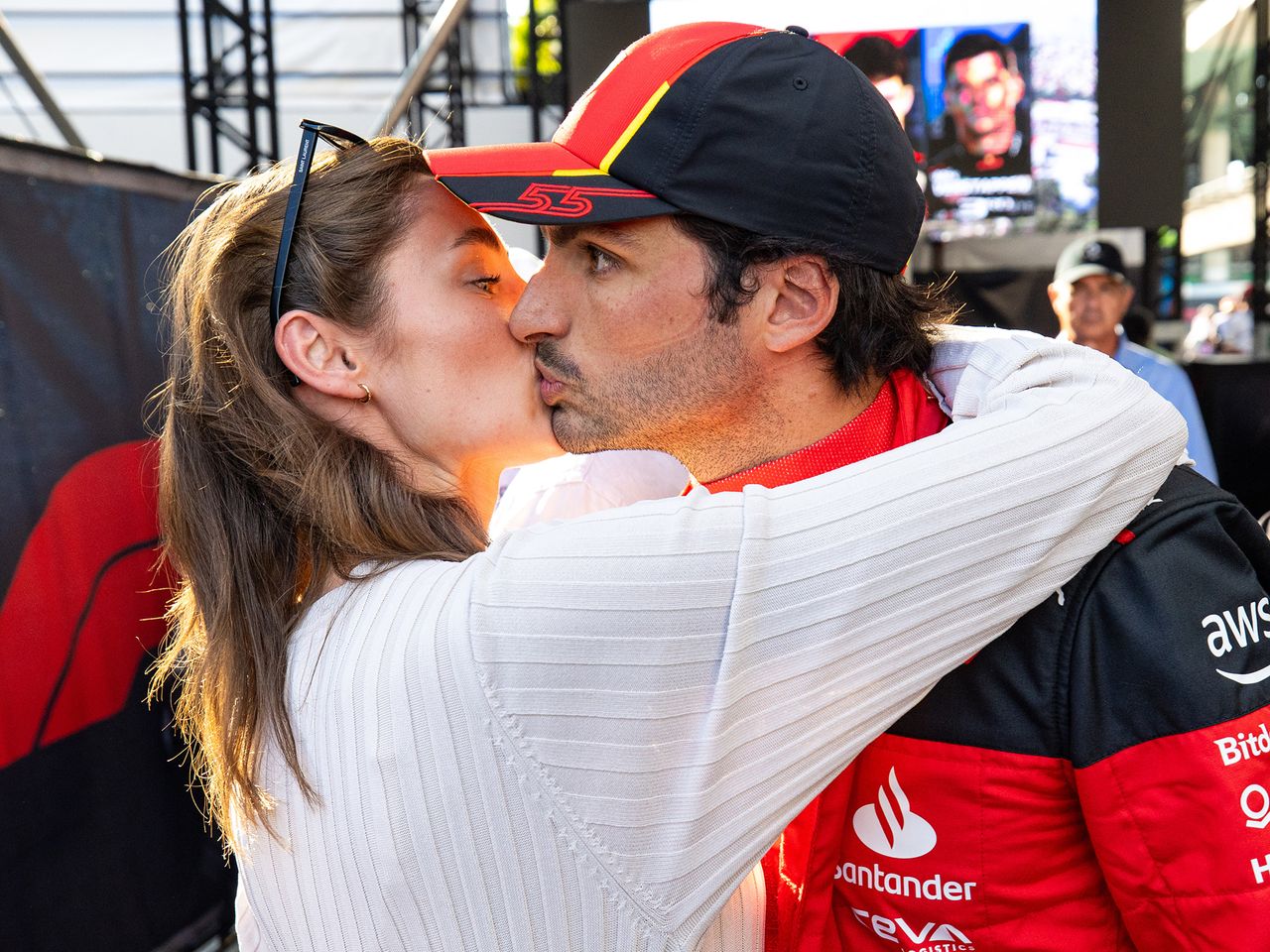 Rebecca Donaldson and Carlos Sainz during the F1 Grand Prix of Mexico on Oct. 28, 2023Credit: Kym Illman/Getty