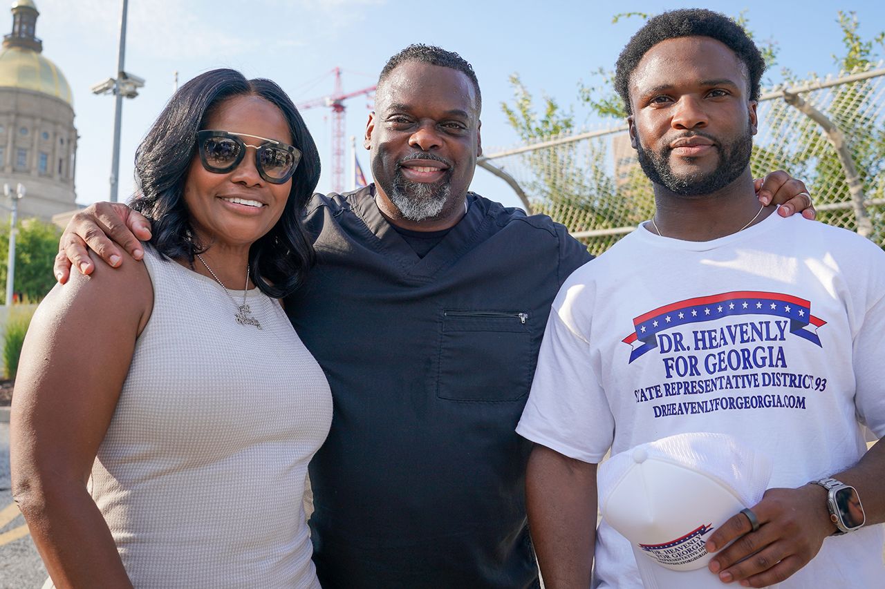 Dr. Heavenly Kimes with her husband Dr. Damon Kimes and their son Zachary Kimes in July 2025Credit: Julia Beverly/Getty