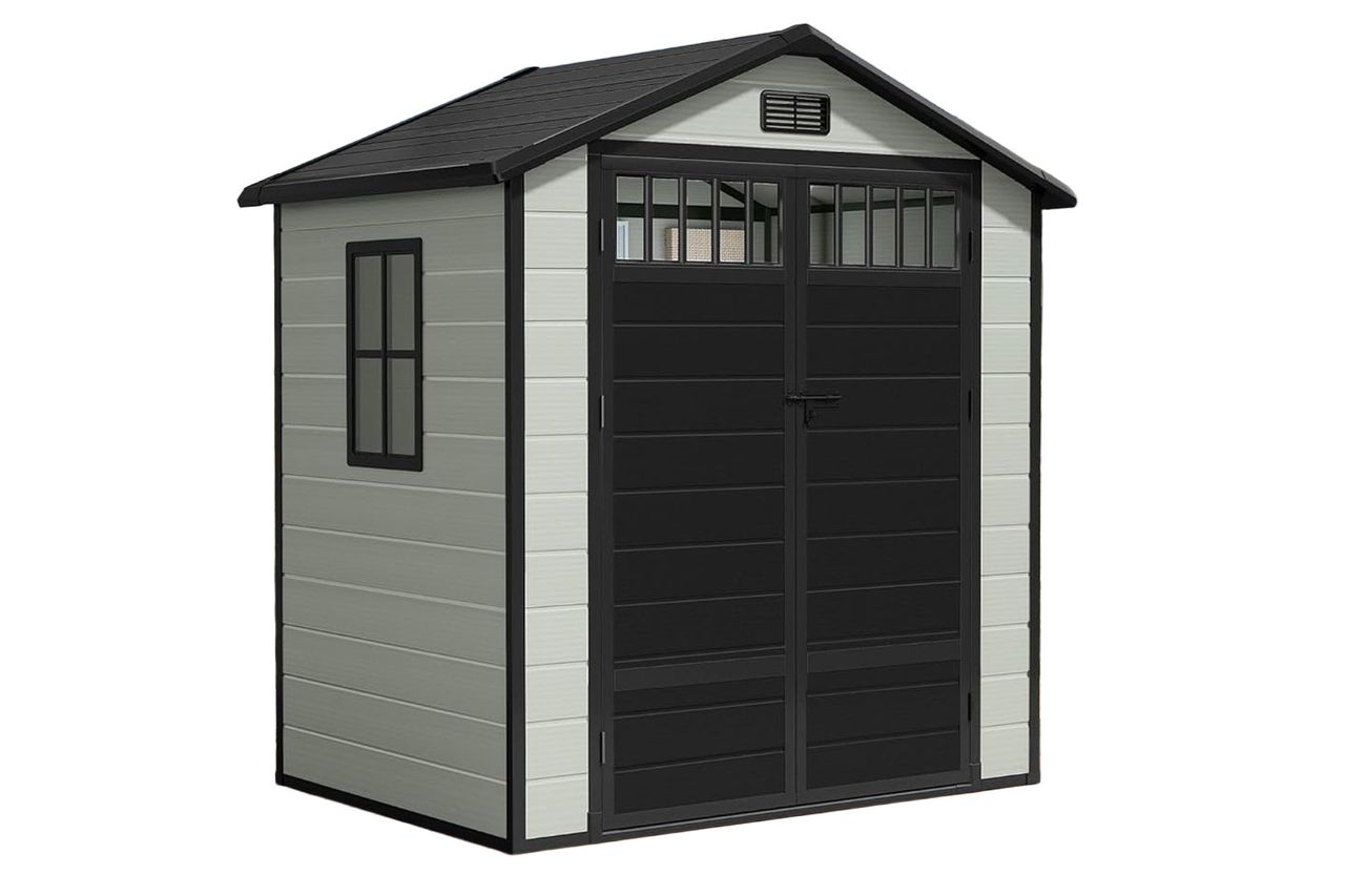 DWVO 6x4.4 FT Resin Storage Shed with Fence-Style Credit: Amazon