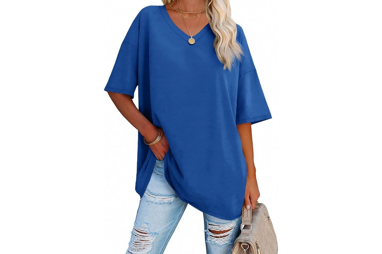 ebinfin womens oversized t shirt v neck tee shirts half Credit: Amazon