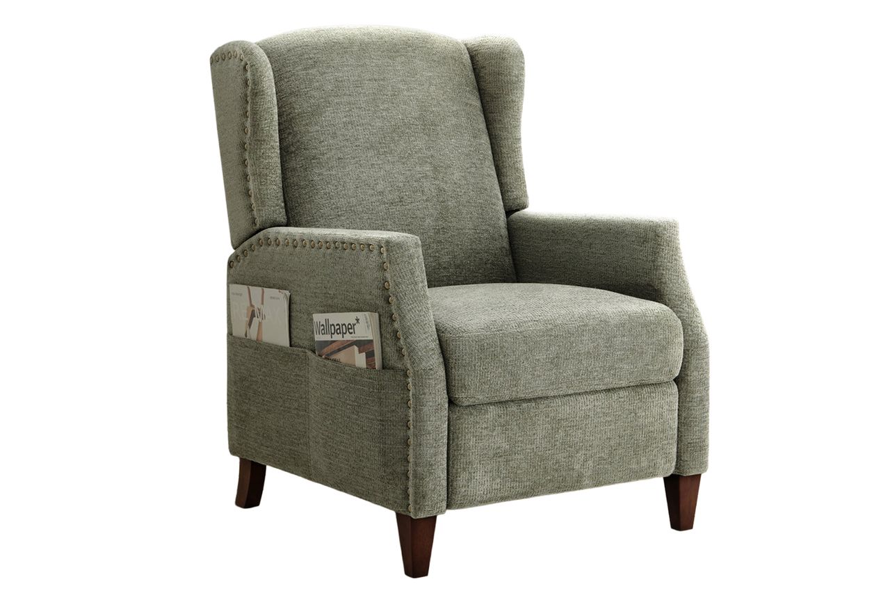 Kars Nail-head Upholstered Push Back Recliner With Storage Pocket By Gracie Oaks Credit: Wayfair