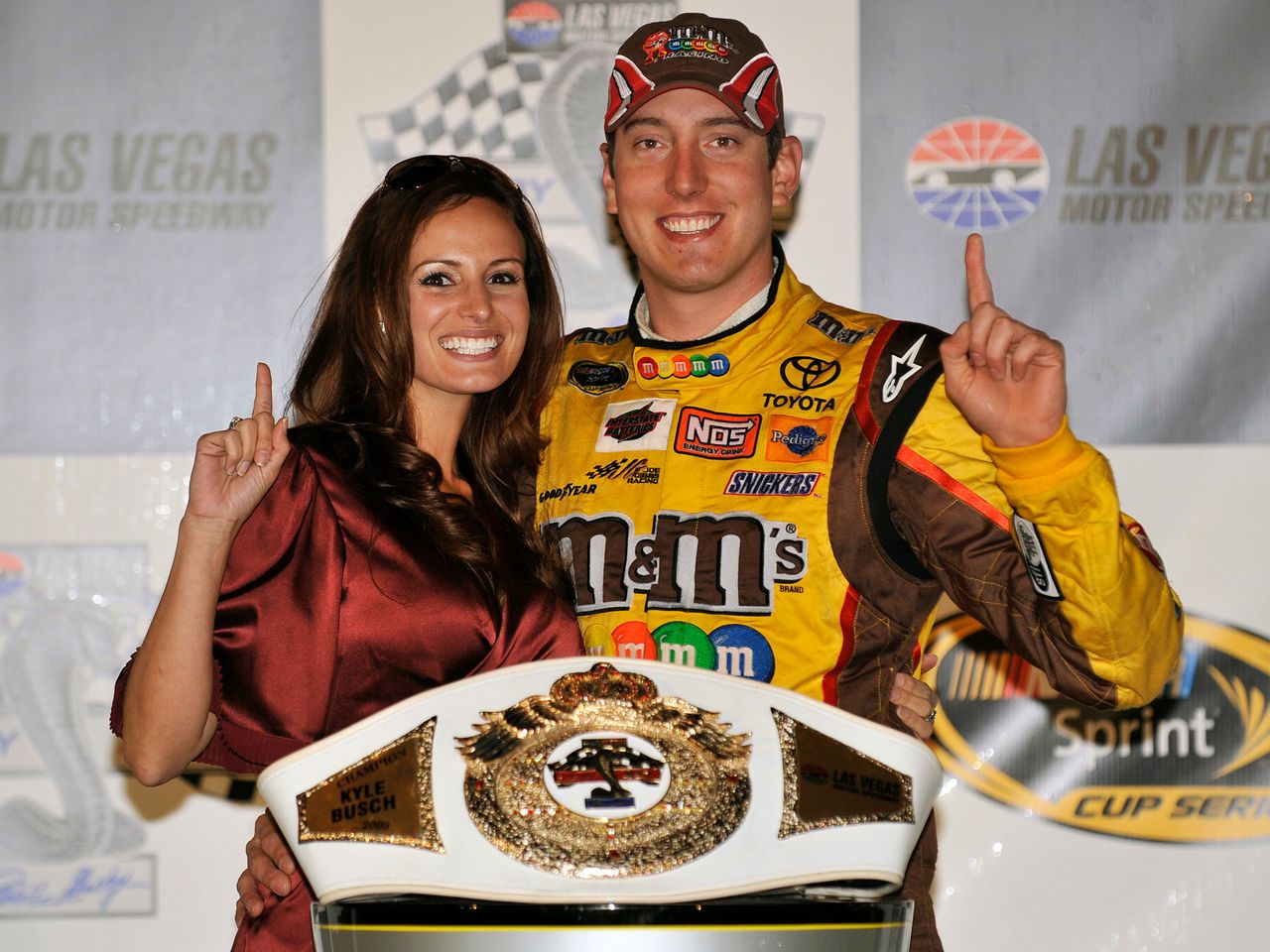 Kyle Busch and Samantha Busch after the Shelby 427 Sprint Cup Series race on March 1, 2009 in Las Vegas, NV.Credit: Doc Waldrop/Icon SMI/Icon Sport Media/Getty