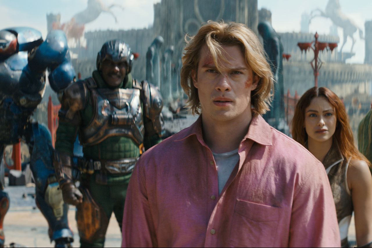 Group of individuals in a fantasy setting including Camila Mendes Nicholas Galitzine in 'Masters of the Universe'Credit: Amazon