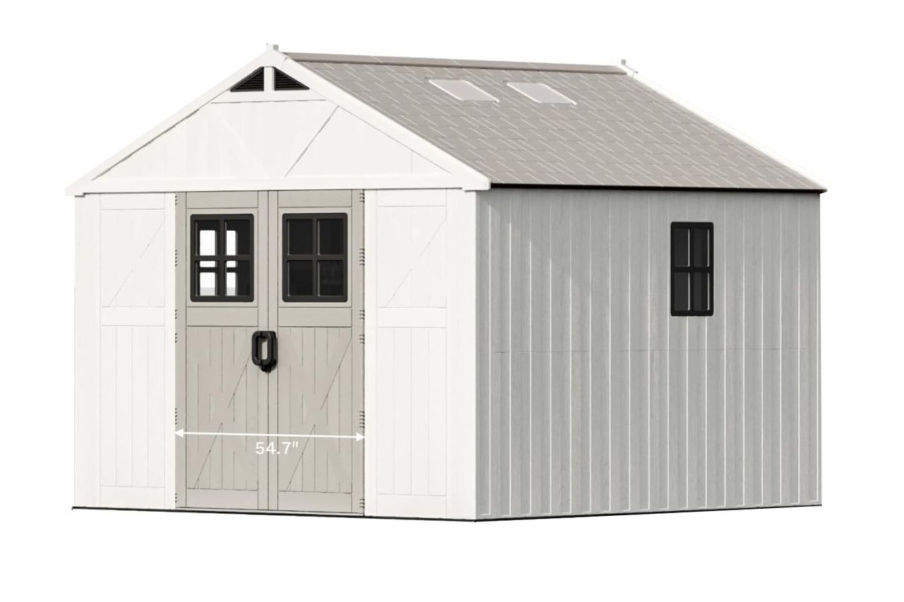 Patiowell 10x10 FT Outdoor Storage Shed, Plastic Shed with Floor and Skylight, Four-Window Credit: Amazon