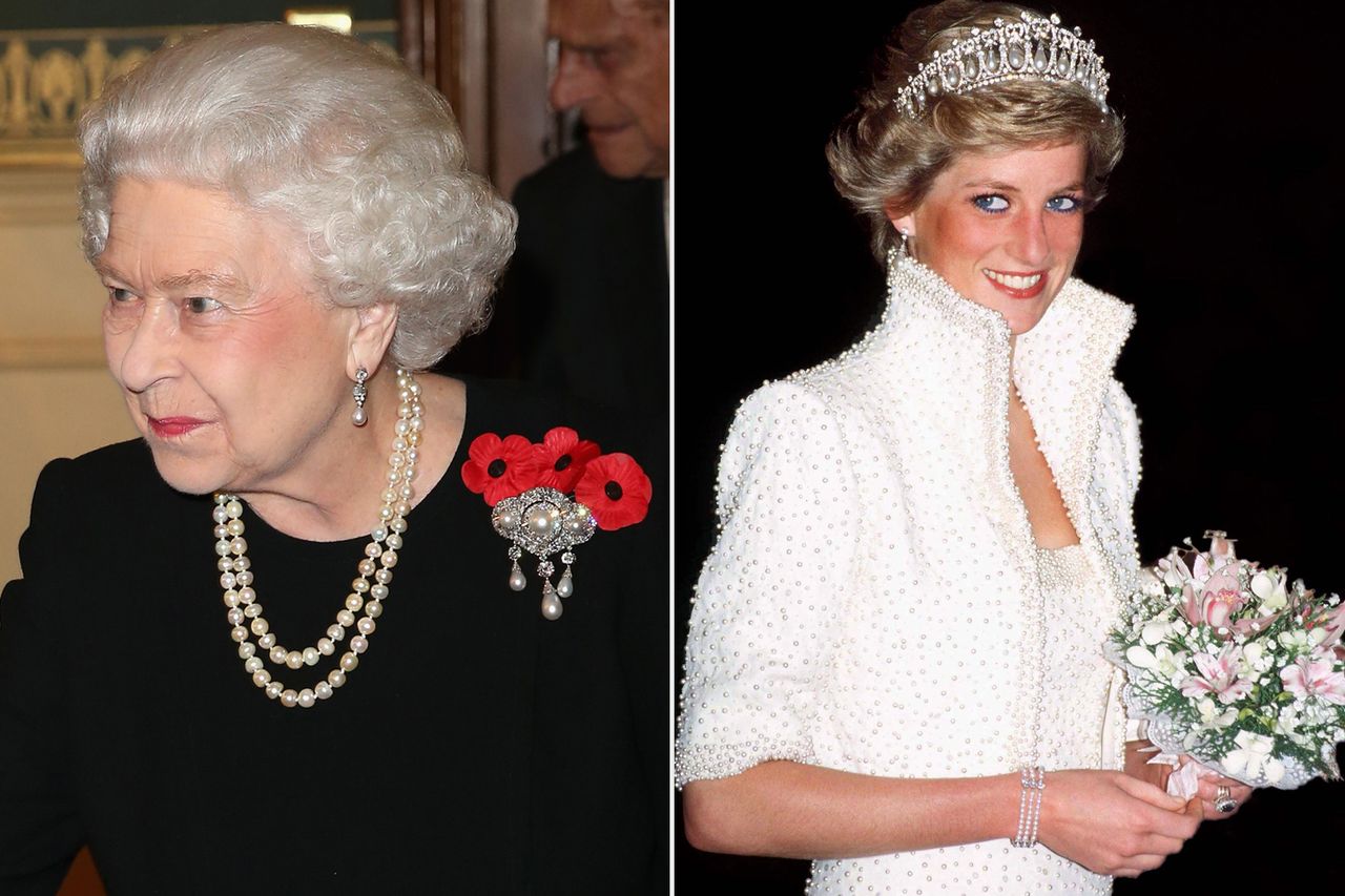 Queen Elizabeth at the Festival of Remembrance on November 7, 2015 at Royal Albert Hall in London; Princess Diana in Hong Kong on November 1989.Credit: Chris Jackson - WPA Pool/Getty; Tim Graham Photo Library via Getty