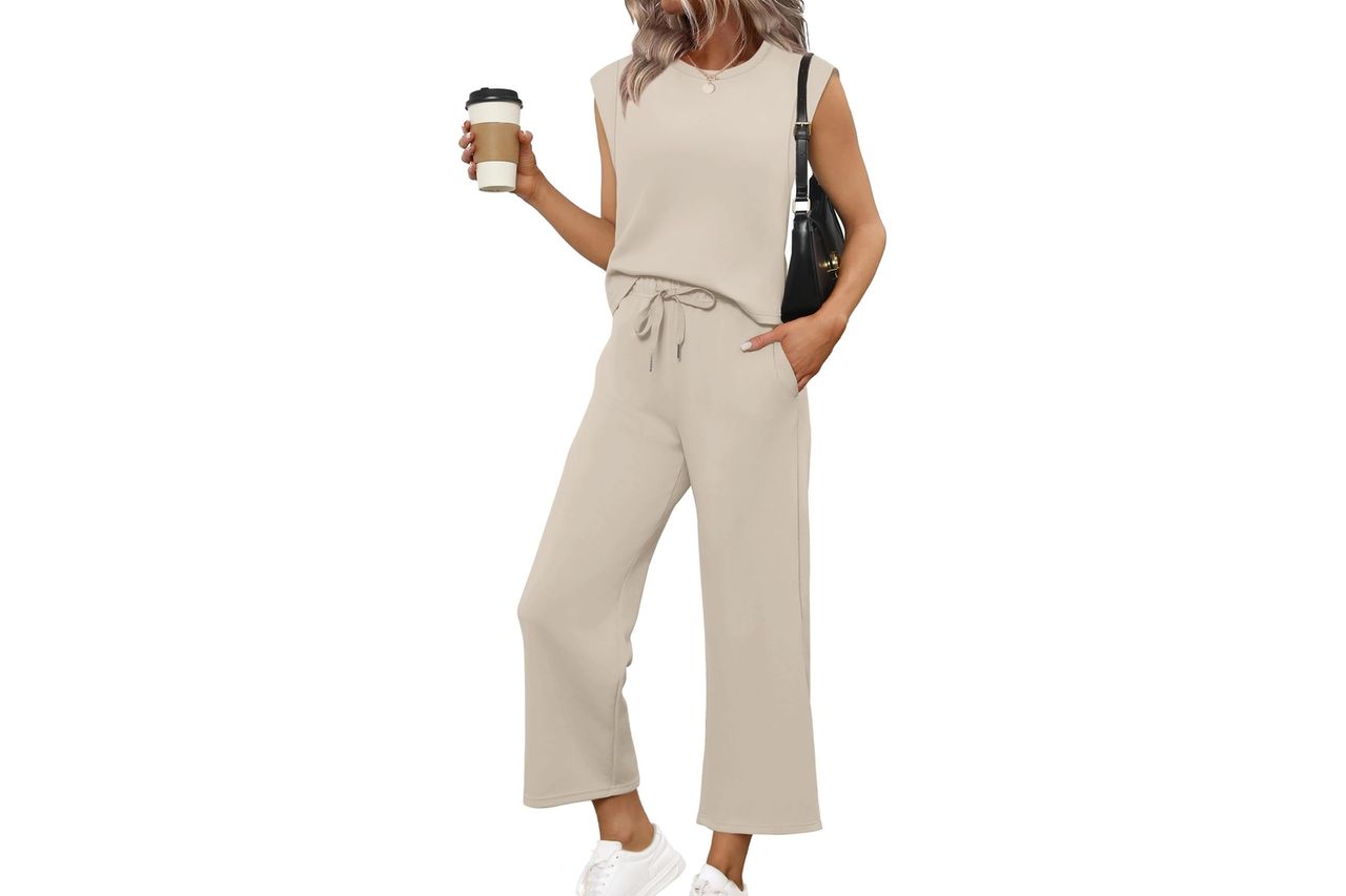 SAMPEEL Two Piece Sets for Women Casual Travel Vacation Outfits Summer Wide Leg Crop Pants Lounge Sets Credit: Amazon