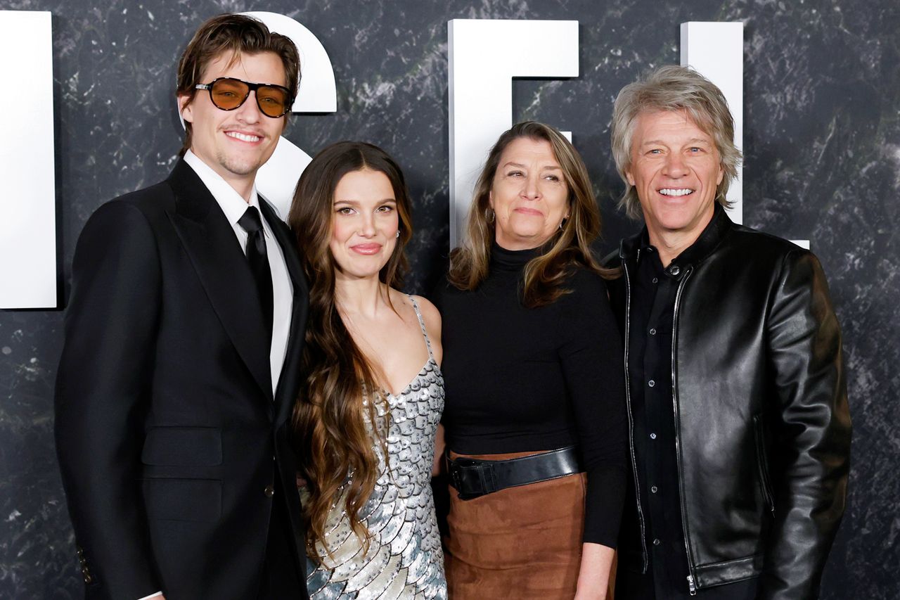 Group photo including Millie Bobby Brown at an event Jon Bon Jovi and wife Dorothea Bongiovi with son Jake and daughter-in-law Milly Bobby Brown in 2024Credit: John Angelillo/UPI/Shutterstock