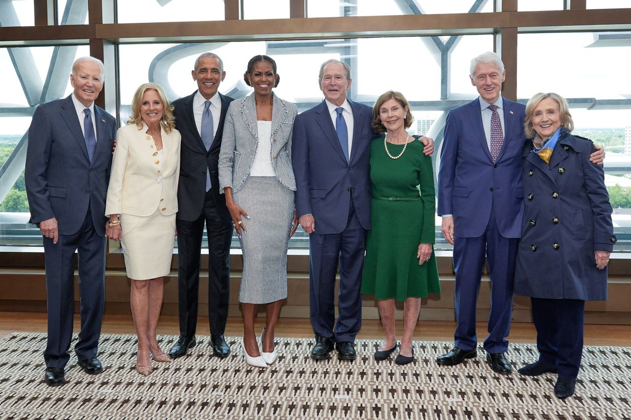 Joe and Jill Biden, Barack and Michelle Obama, George and Laura Bush, and Bill and Hillary Clinton pose for a photo ahead of the Obama Center's dedication ceremony on June 18, 2026Credit: Pablo Martinez Monsivais / POOL / AFP via Getty