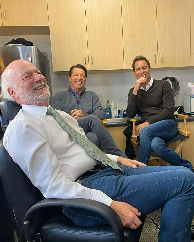 Will & Grace Stars Pay Tribute to Director James Burrows James Burrows, Sean Hayes and Eric McCormackCredit: Debra Messing/Instagram