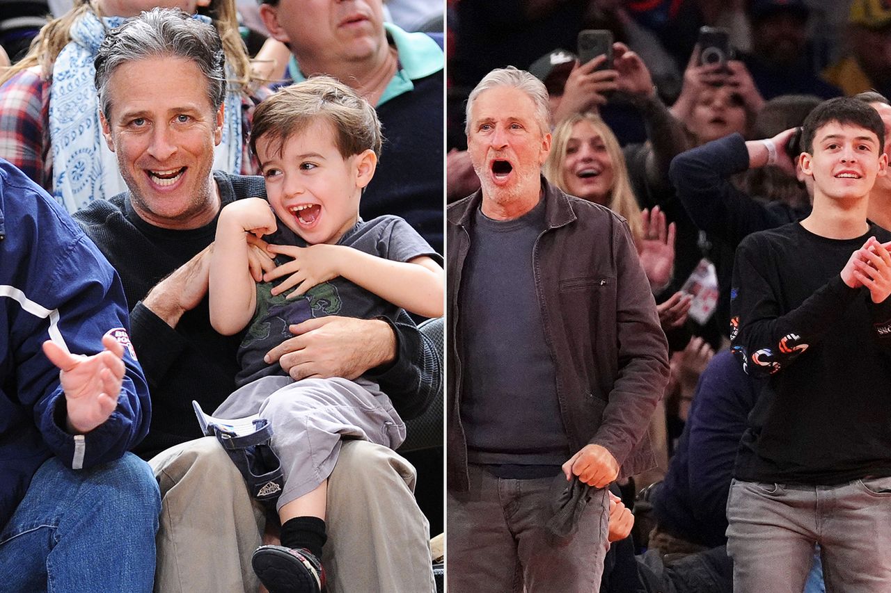Jon Stewart and Nathan Stewart New York Knicks game Jon StewartCredit: James Devaney/WireImage; Mitchell Leff/Getty