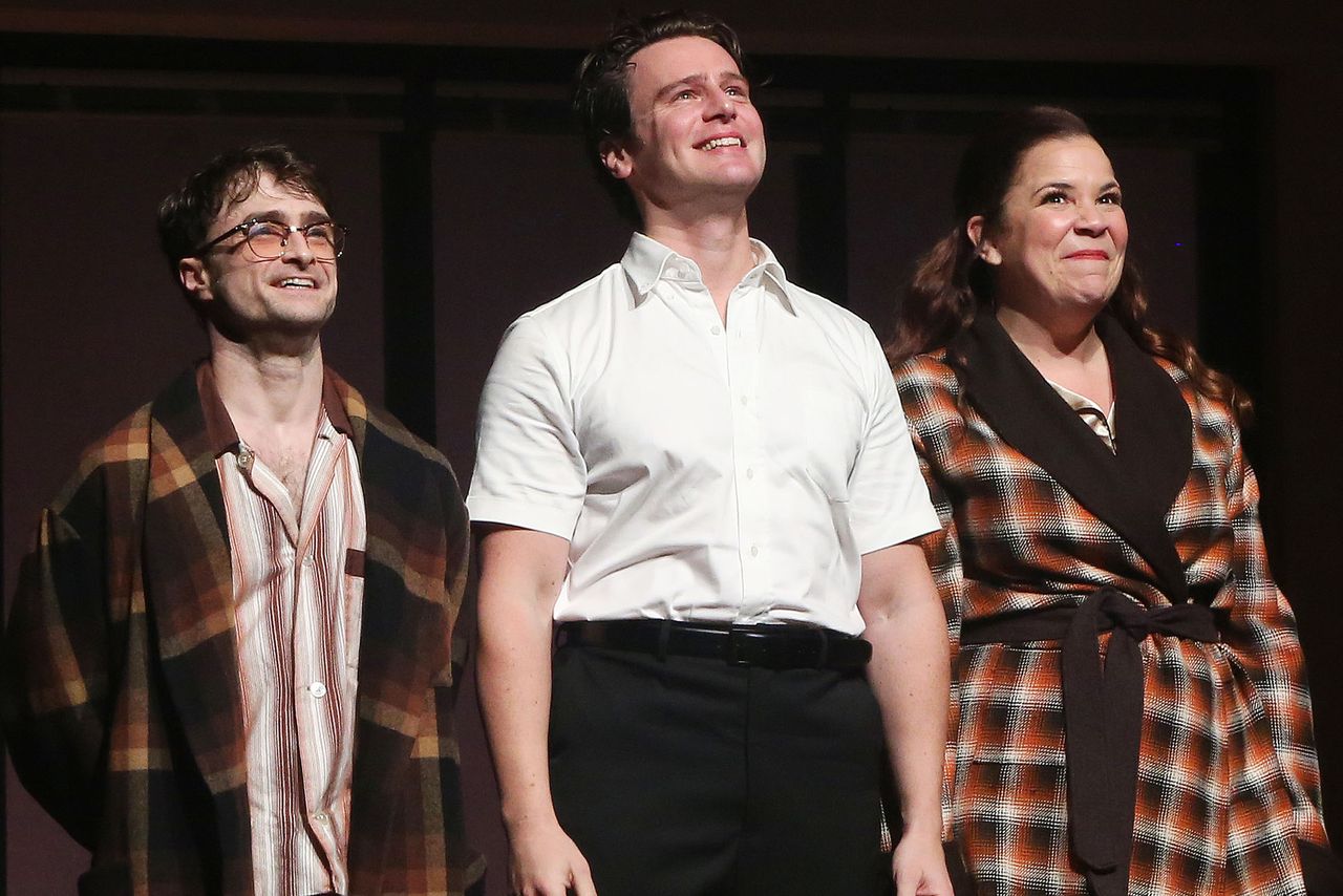 (Left-right:) Daniel Radcliffe, Jonathan Groff and Lindsay Mendez in 'Merrily We Roll Along'Credit: Bruce Glikas/WireImage