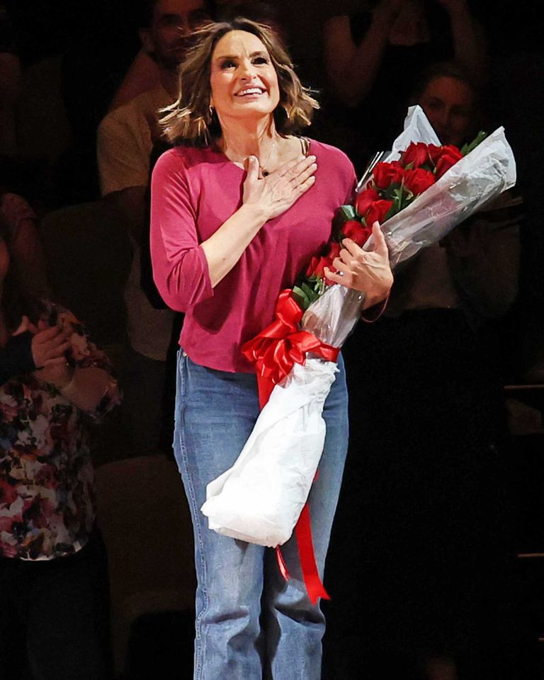 Mariska Hargitay accepts flowers after making her 'Every Brilliant Thing' Broadway debutCredit: Rob Kim/Getty