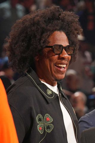 Jay-Z smiles during Game Three of the 2026 NBA Finals on June 8, 2026 at Madison Square Garden in New York, New York.Credit: Jesse D. Garrabrant/NBAE via Getty