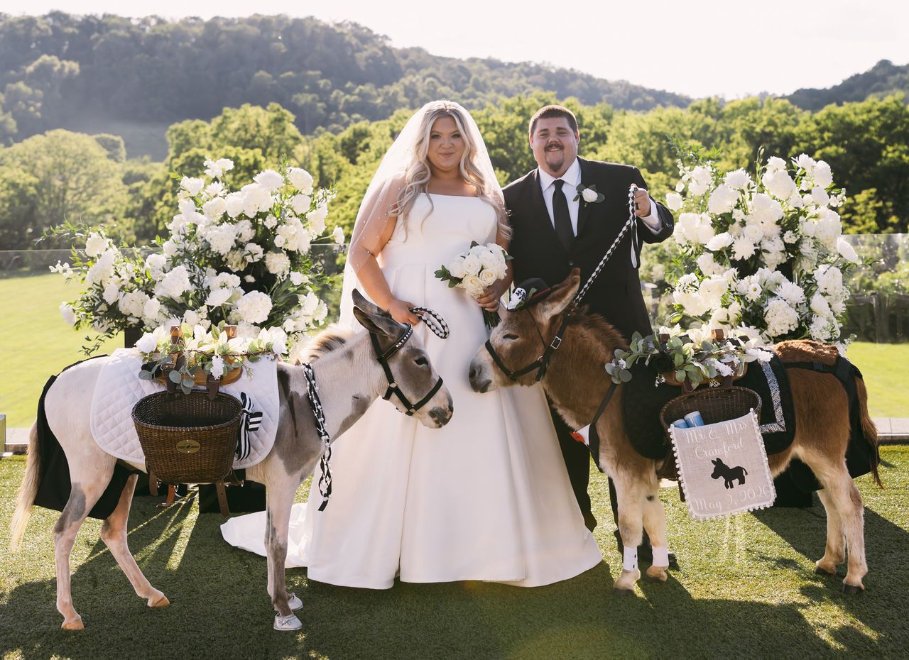 Bride Thought Jumping Into a Pool in Her Wedding Dress Would Be ‘Fun.’ Seconds Later, She Couldn’t Breathe Shelby and Corey Crawford with their donkeysCredit: The Hardcastle’s Photography/Leah & Travis Hardcastle