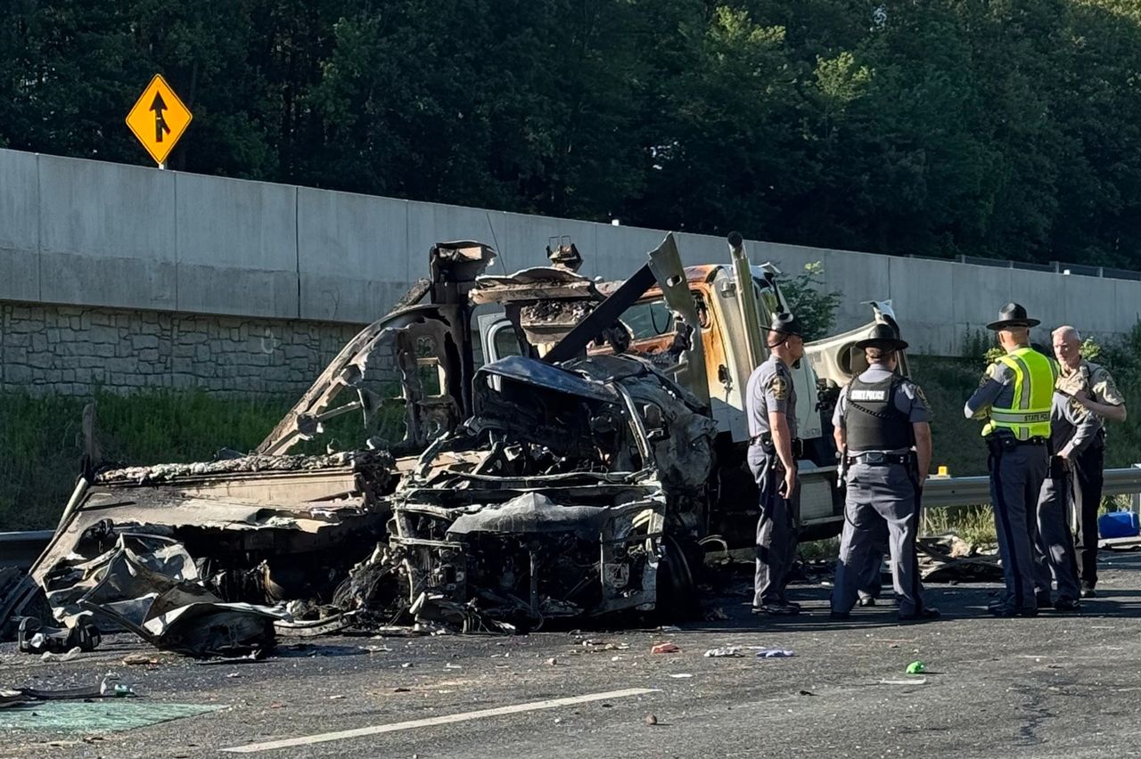 This photo provided by the Virginia State Police, shows the scene of a fatal accident involving a bus on Interstate 95 near Quantico, Va., on Friday, May 29, 2026. Fatal accident on Interstate 95Credit: Virginia State Police via AP