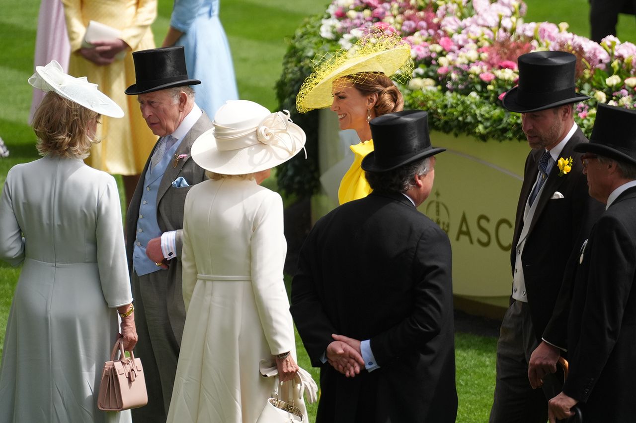 King Charles, Kate Middleton and Prince William greet guests at the Royal Ascot on Jun 17, 2026Credit: Jonathan Brady/PA Images via Getty