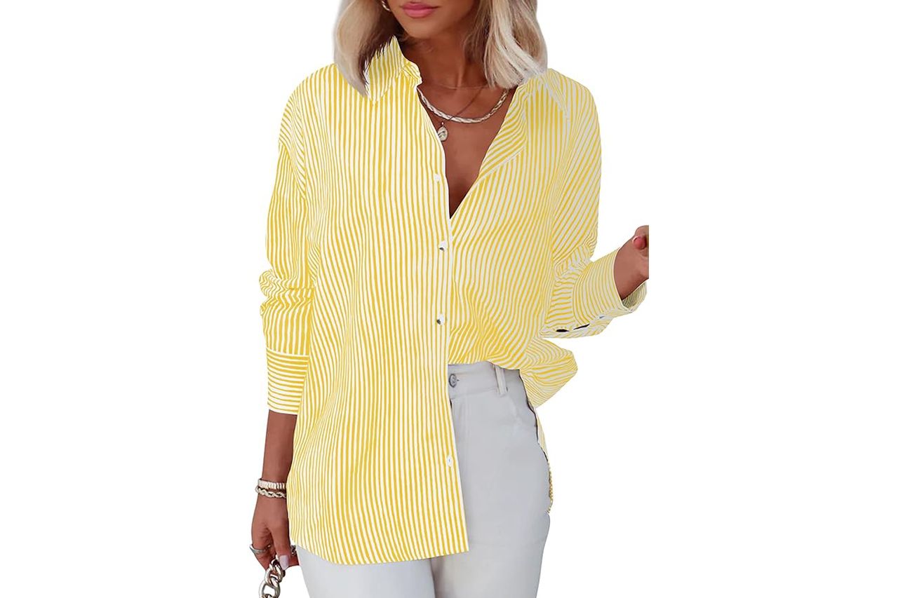 Diosun Womens Striped Button Down Shirt Credit: Amazon