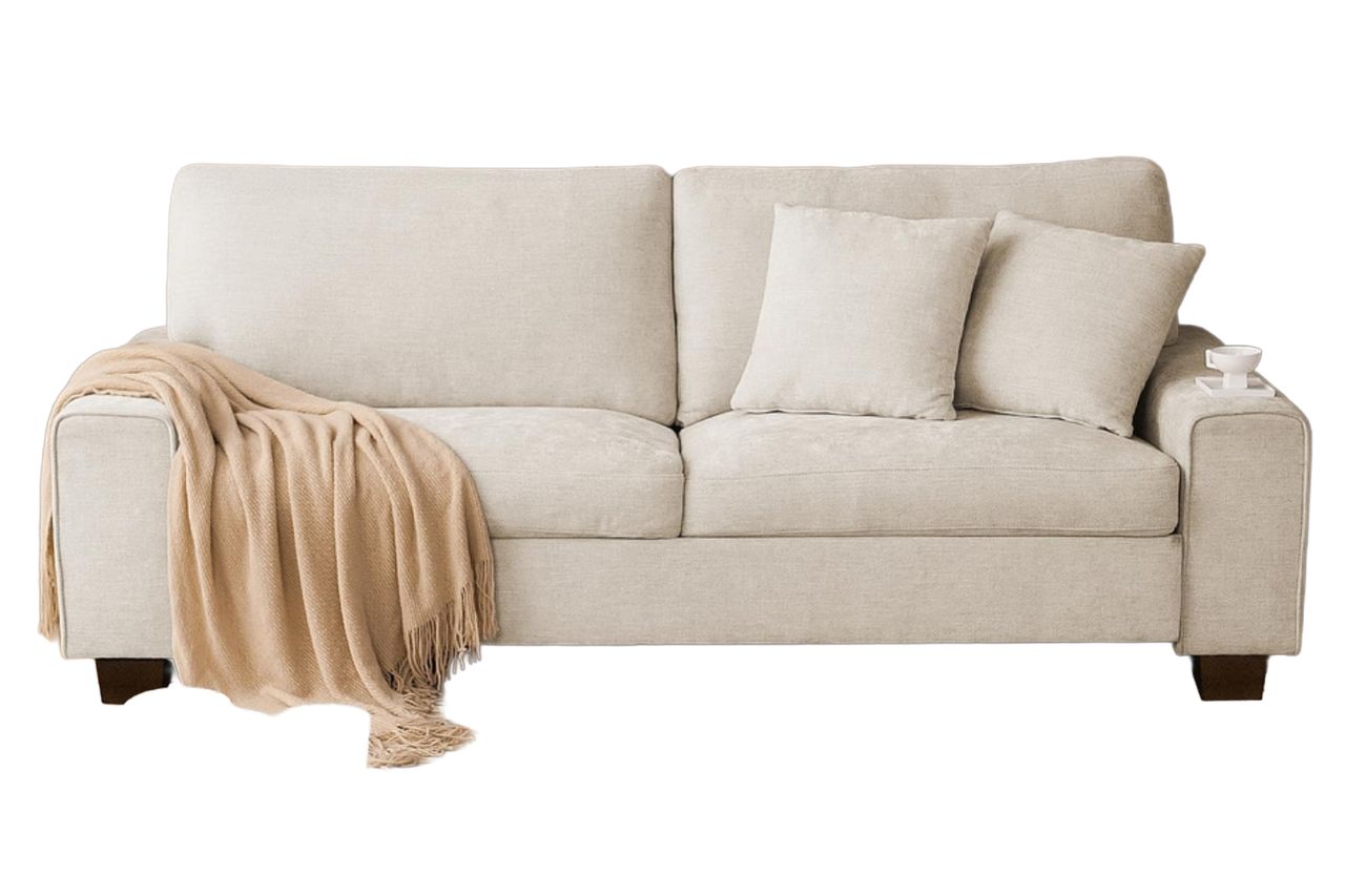 DOPEDIO Modern Loveseat Sofa for Living Room,Chenille Recliner, Removable Cover, Pocket Spring Cushions, Solid Wood Frame, Easy Assembly for Small Spaces (71.25inch,Beige) Credit: Amazon