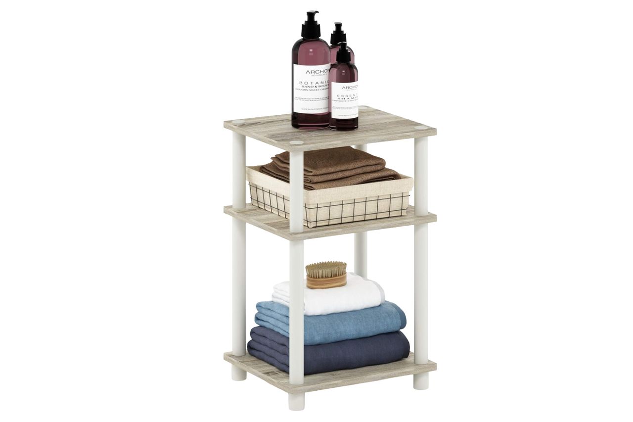 Furinno JUST Side Table, 3-Tier End Table, Open Shelves Night Stand, Bedside Table, Toolless Assembly, for Living Room, Bedroom, Bathroom, Sonoma Oak Credit: Amazon
