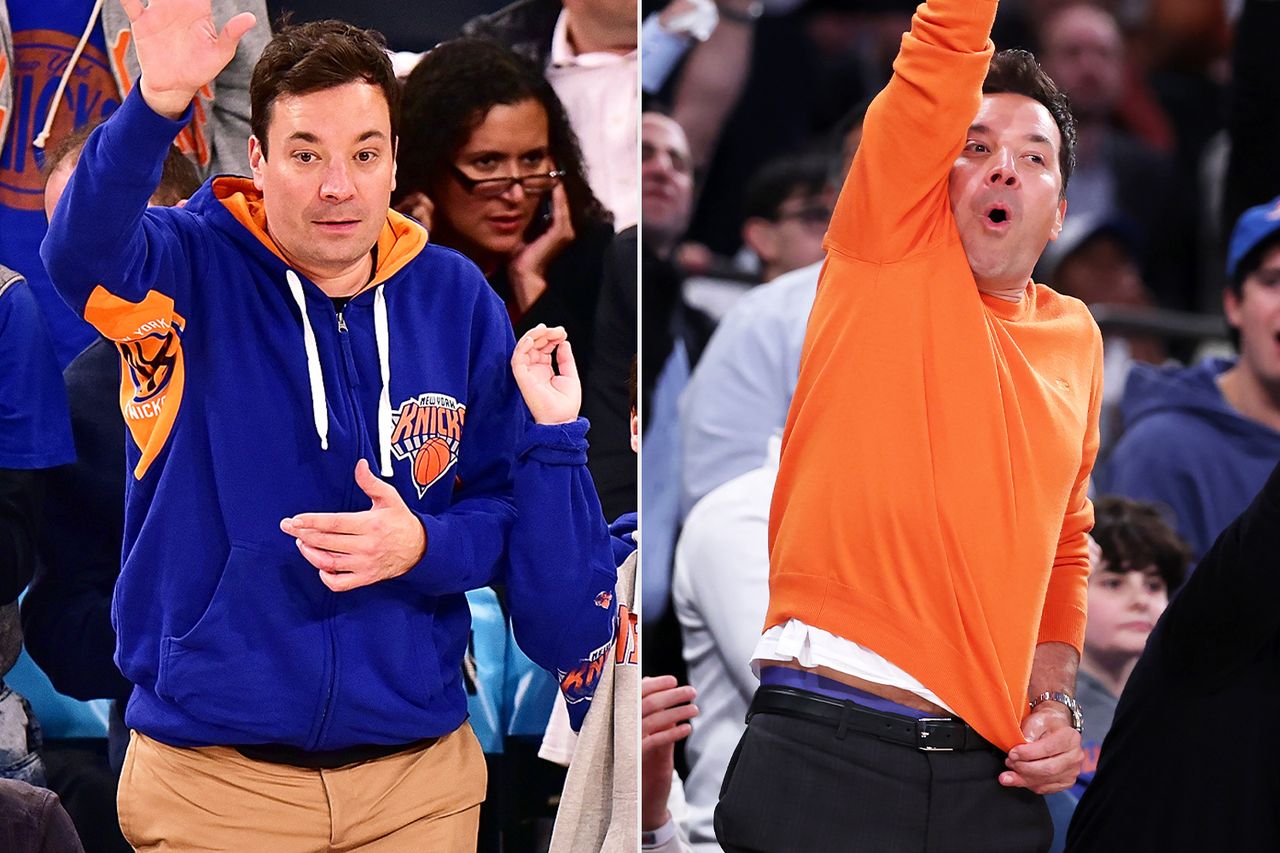 Jimmy Fallon New York Knicks game Jimmy FallonCredit: James Devaney/GC Images; Al Bello/Getty