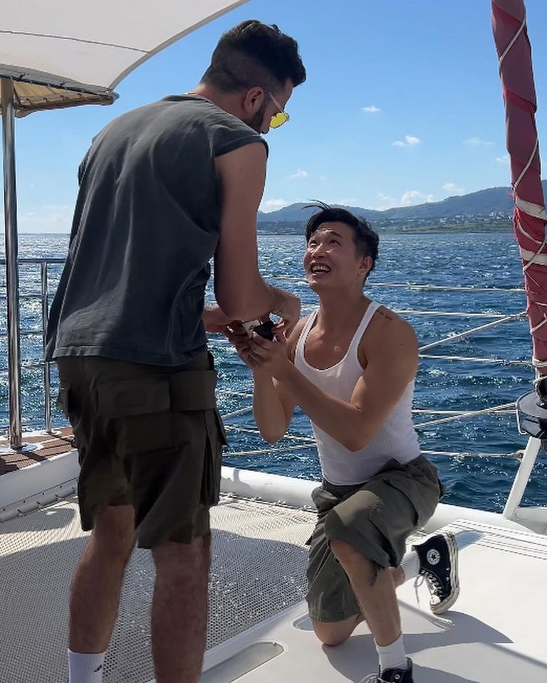 Joel Kim Booster proposes to John-Michael SudsinaCredit: Joel Kim Booster/Instagram